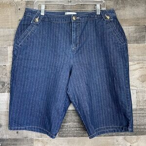 CJ Banks Bermuda Shorts Womens Size 14W Pockets Stretch Blue‎ Striped Casual